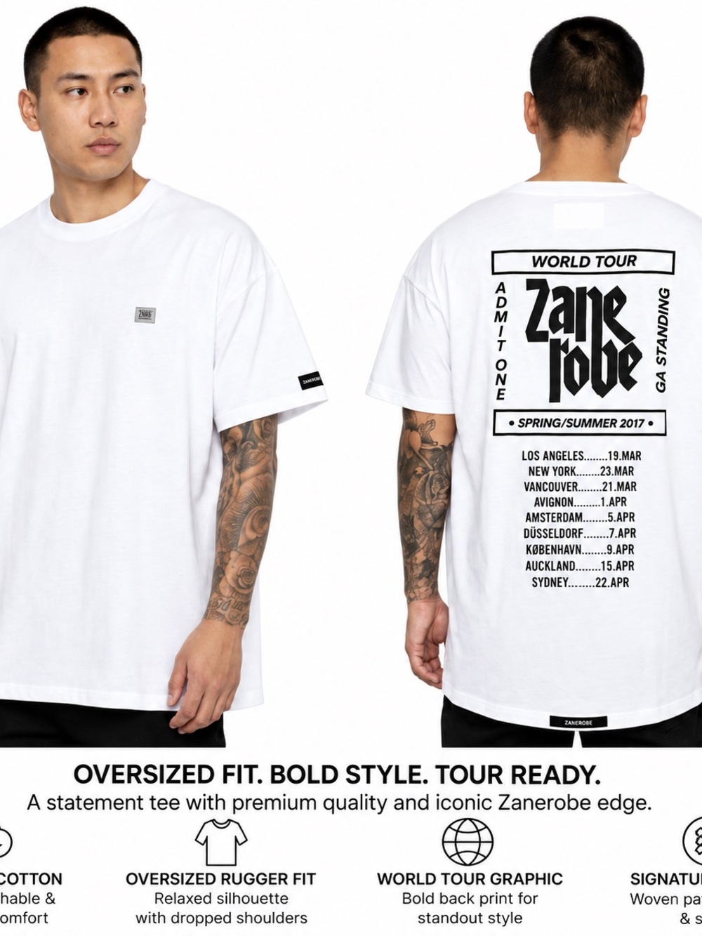 Zanerobe White World Tour Graphic Tee size L